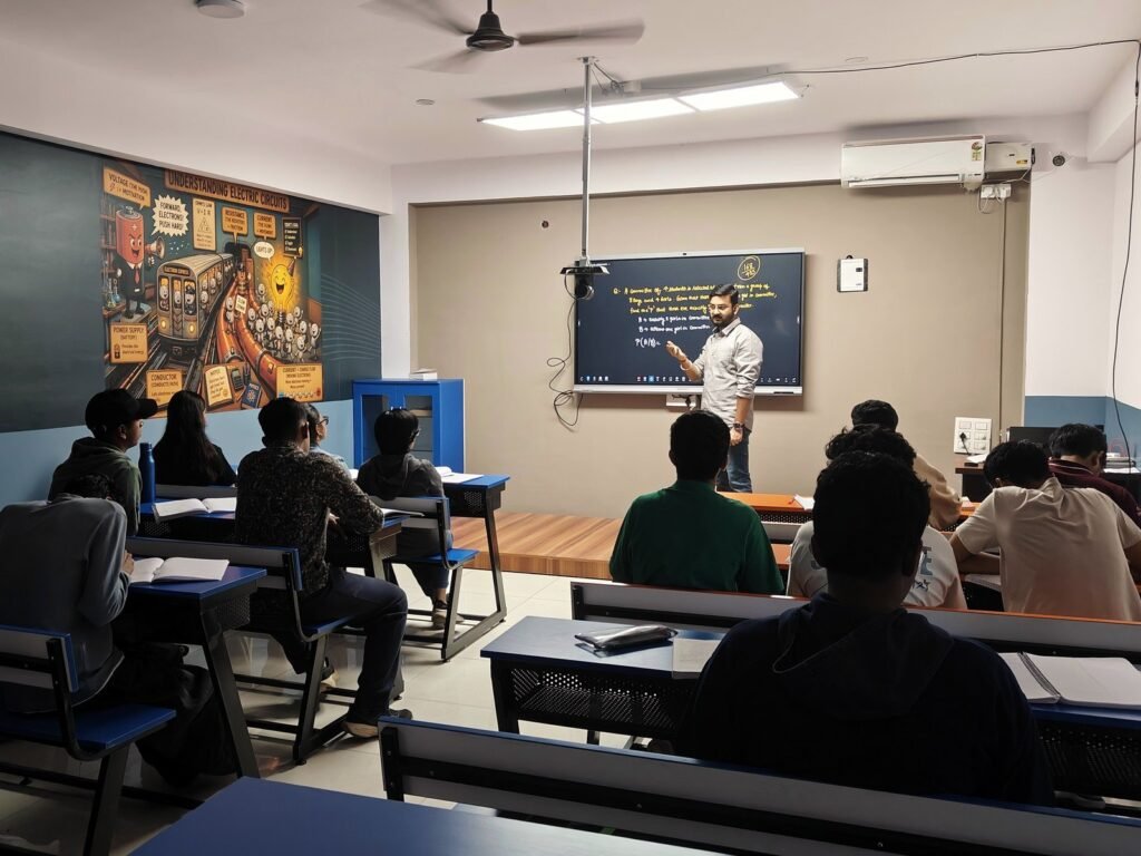 A mathematics class in progress at the Chakravyuh Science Academy Budigere Cross branch, with faculty teaching at the display screen
